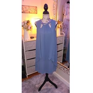 Blue Chiffon Dress with Rhinestone Detail
